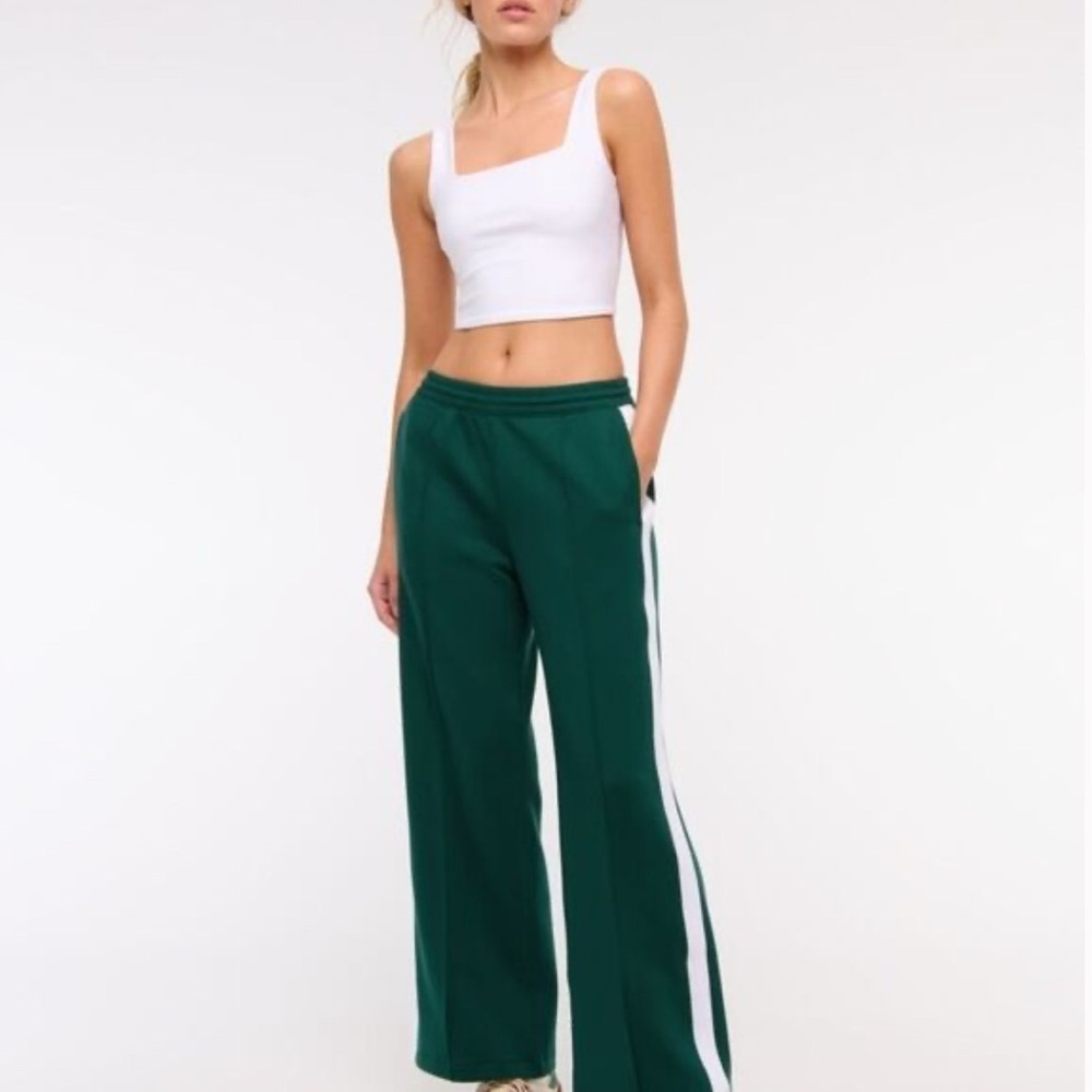 Abercrombie & Fitch Green Track Pants with White Stripe